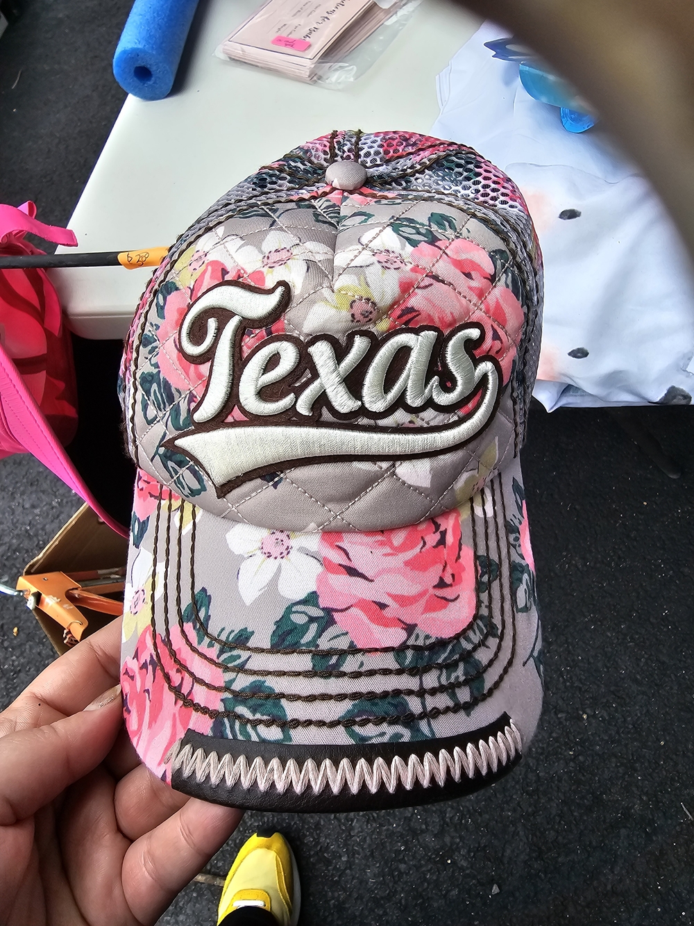 Robin Ruth Pink Floral Quilted "Texas" Baseball Cap